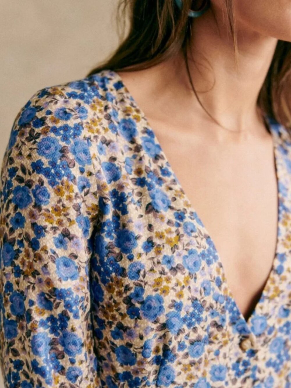 Sezane Victoriana Dress - Blue Floral Print - US2 / FR34